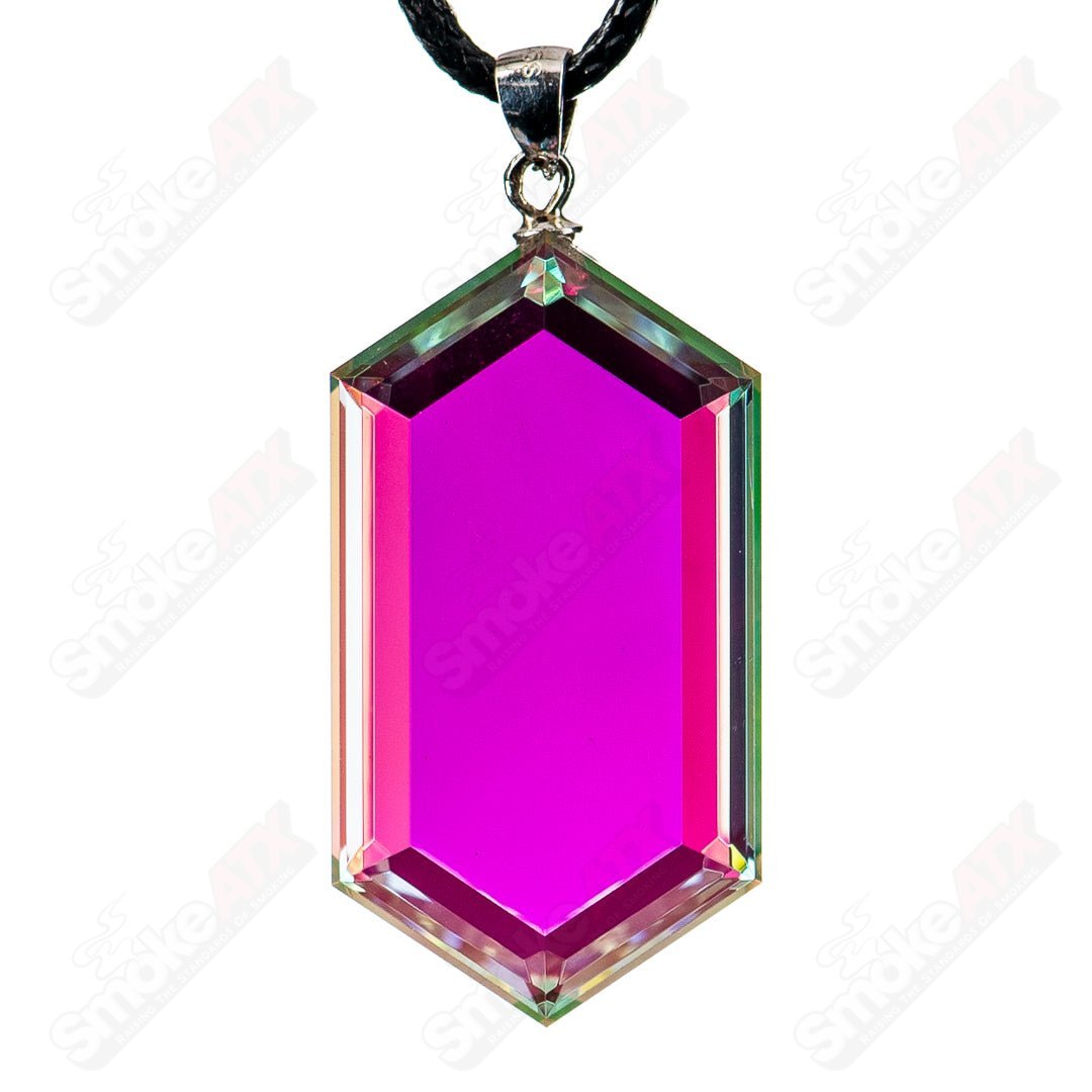 Faceted Glass Pendant by Fatal Facets featuring a colorful, multi-faceted heady glass design hanging from a silver chain.