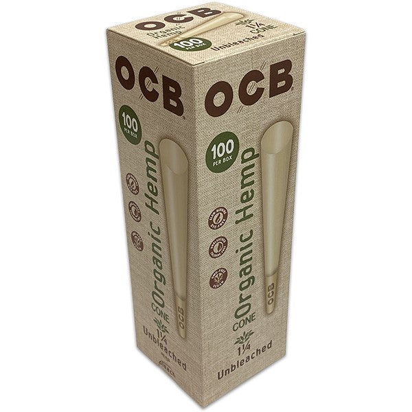 Pack of 100 organic hemp 1 1/4 Cones by OCB, 420 products for rolling herbs, natural and eco-friendly smoking cones