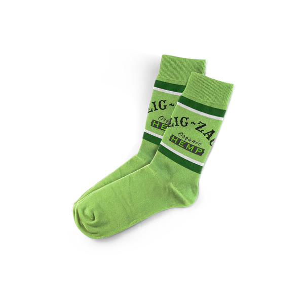 Zig Zag Hemp Socks with zigzag pattern, casual lifestyle clothing, close-up of green and white hemp fiber socks