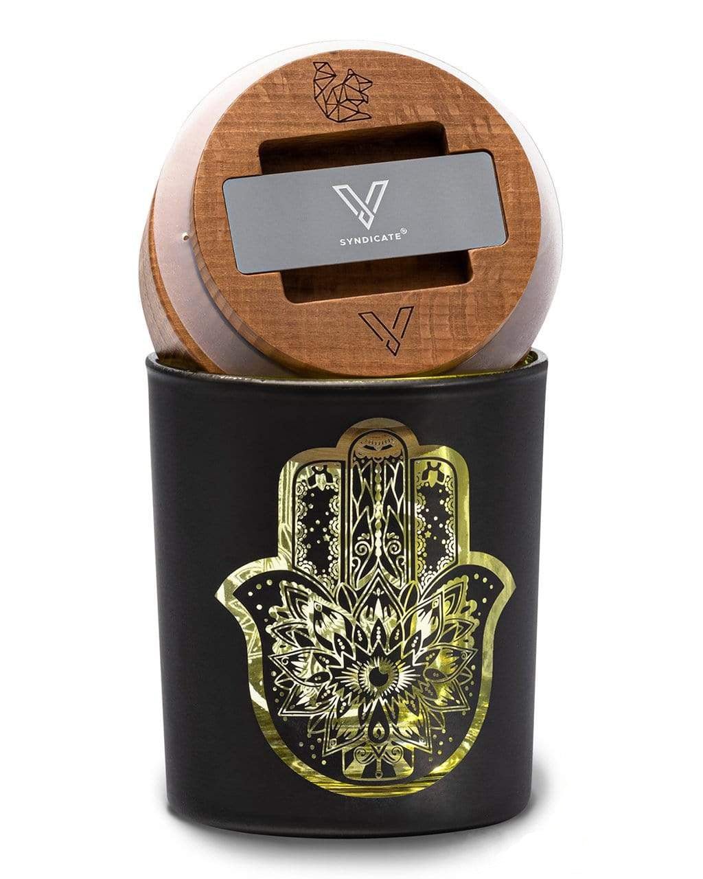 Yellow Hamsa Medium Smart Stash Container + Grinder Plate V Syndicate - Smoke ATX