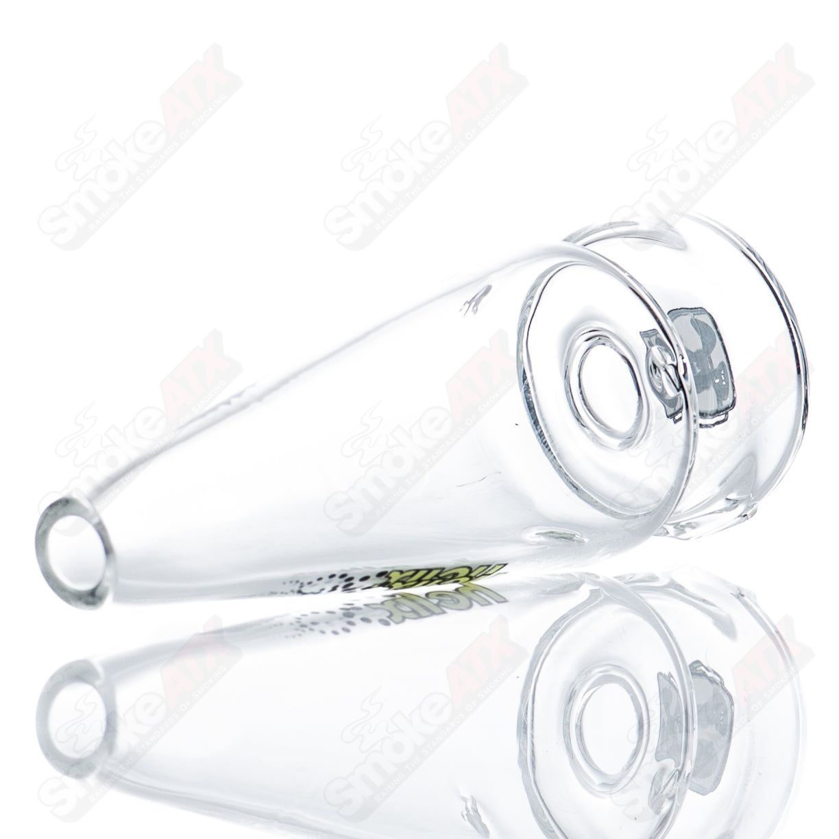 Yellow Label Straight Line Puffco Dry Top by American Helix, clear glass Puffco top for vaporizers, with straight line design.