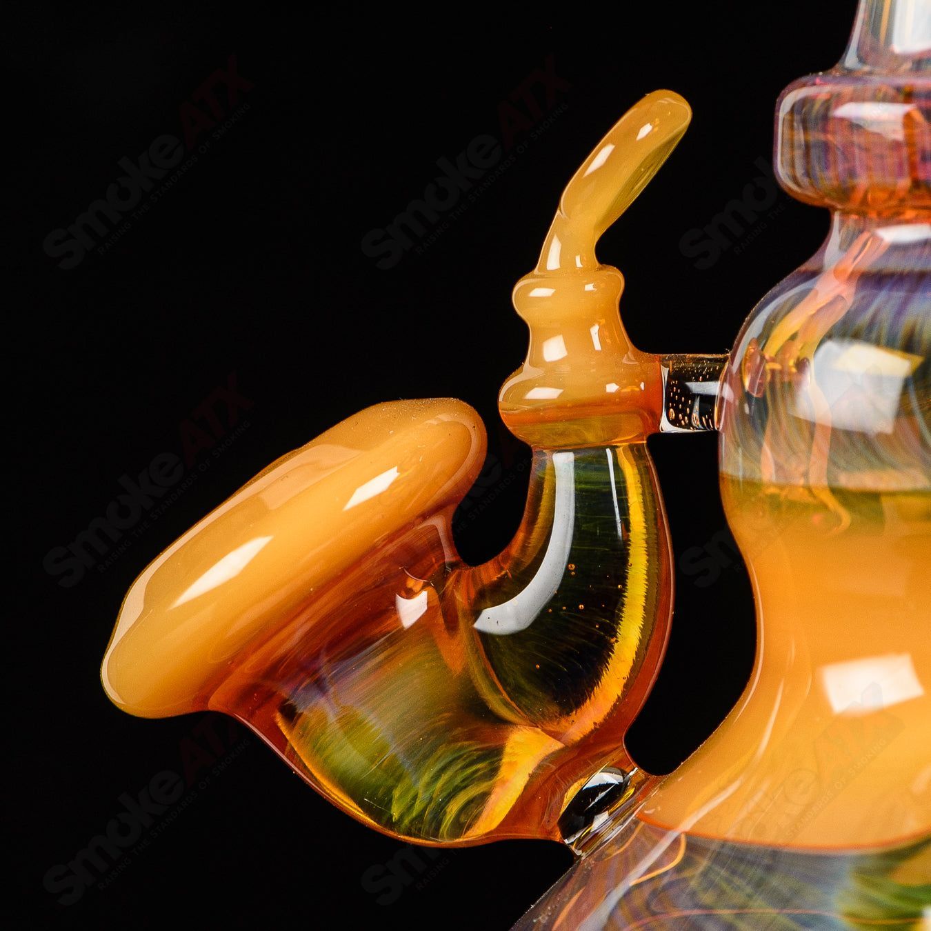 Yellow Venetian Sherlock Rig by JMass, a colorful heady glass concentrate rig with intricate glasswork and a Sherlock shape.