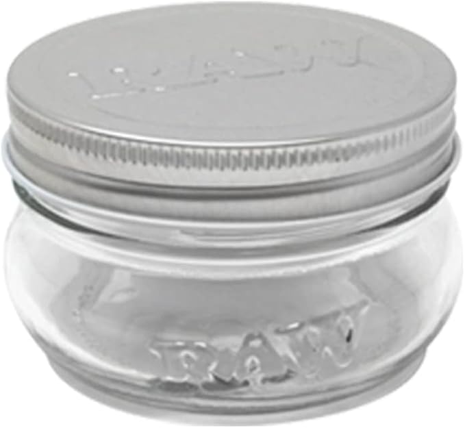 RAW 6oz smell-proof jar case for 420 storage, featuring secure lid and durable design for discreet storage of herbs or supplies.