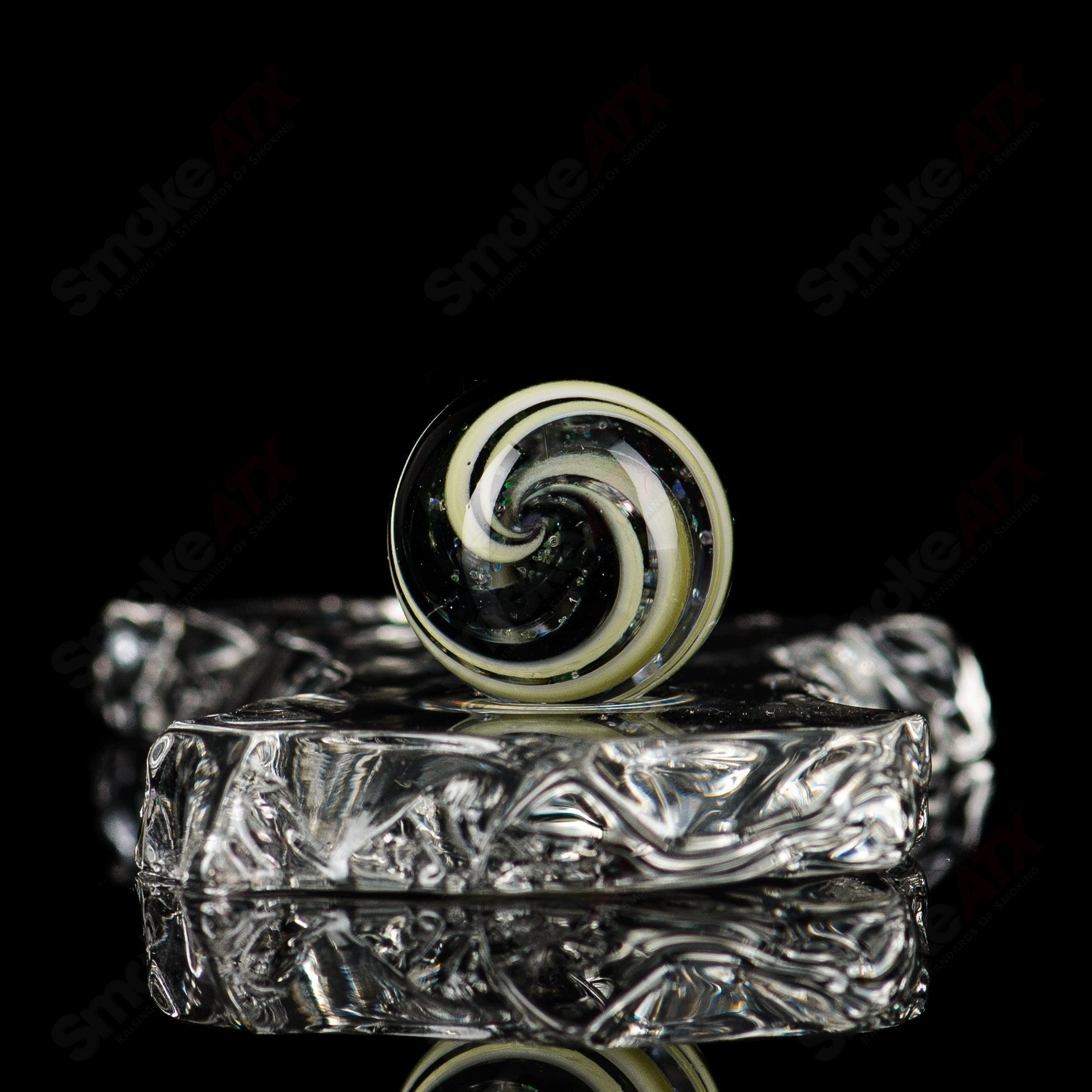 Indo Glass Cropal Lotus Citrine Mib Heady Glass with colorful marbles and intricate glasswork design.