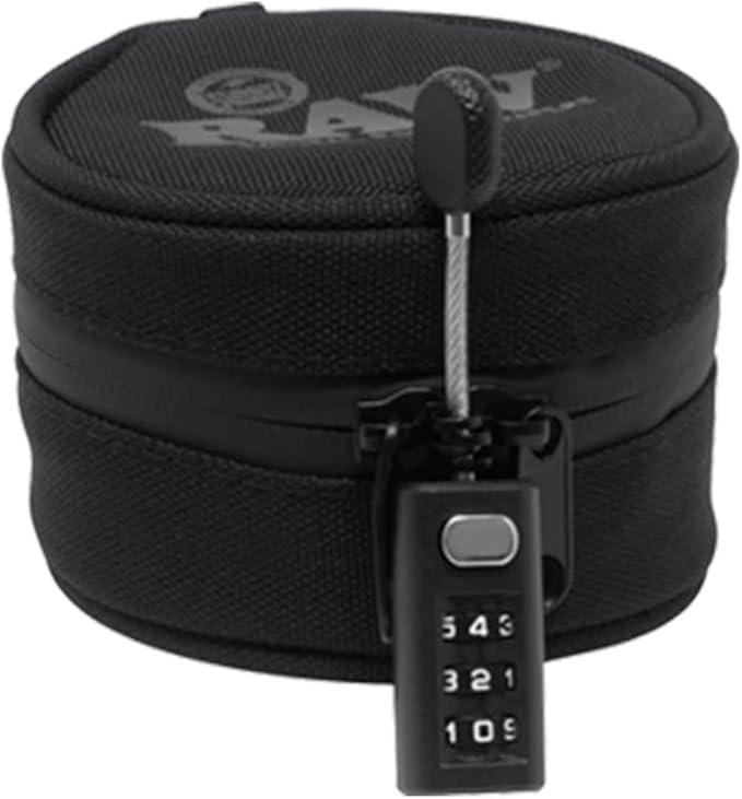 RAW 6oz smell-proof jar case for 420 storage, featuring secure lid and durable design for discreet storage of herbs or products.