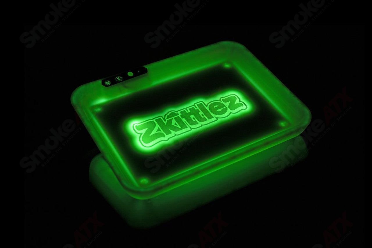 Zkittlez™ Glow Tray® glow tray for rolling, featuring colorful Zkittlez design, made by Glow Tray for 420 enthusiasts.