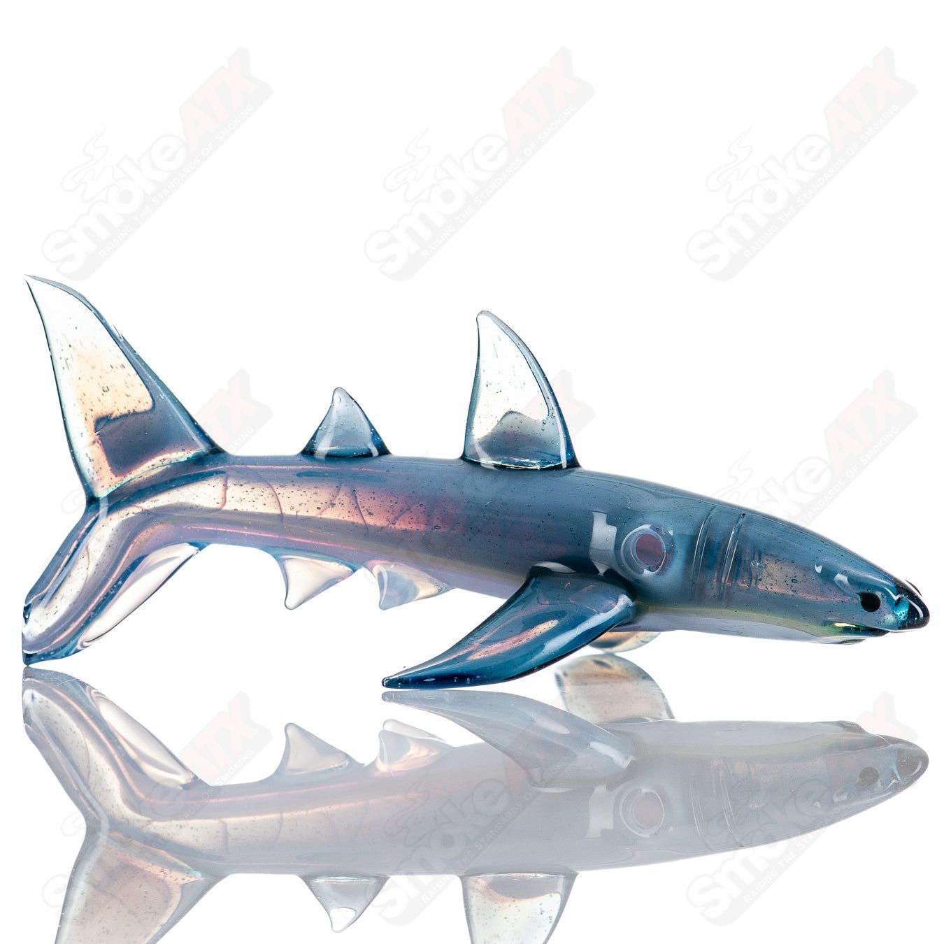 Mako Glass Shark Handpipe in heady glass style, featuring a detailed shark design and smooth glass finish.