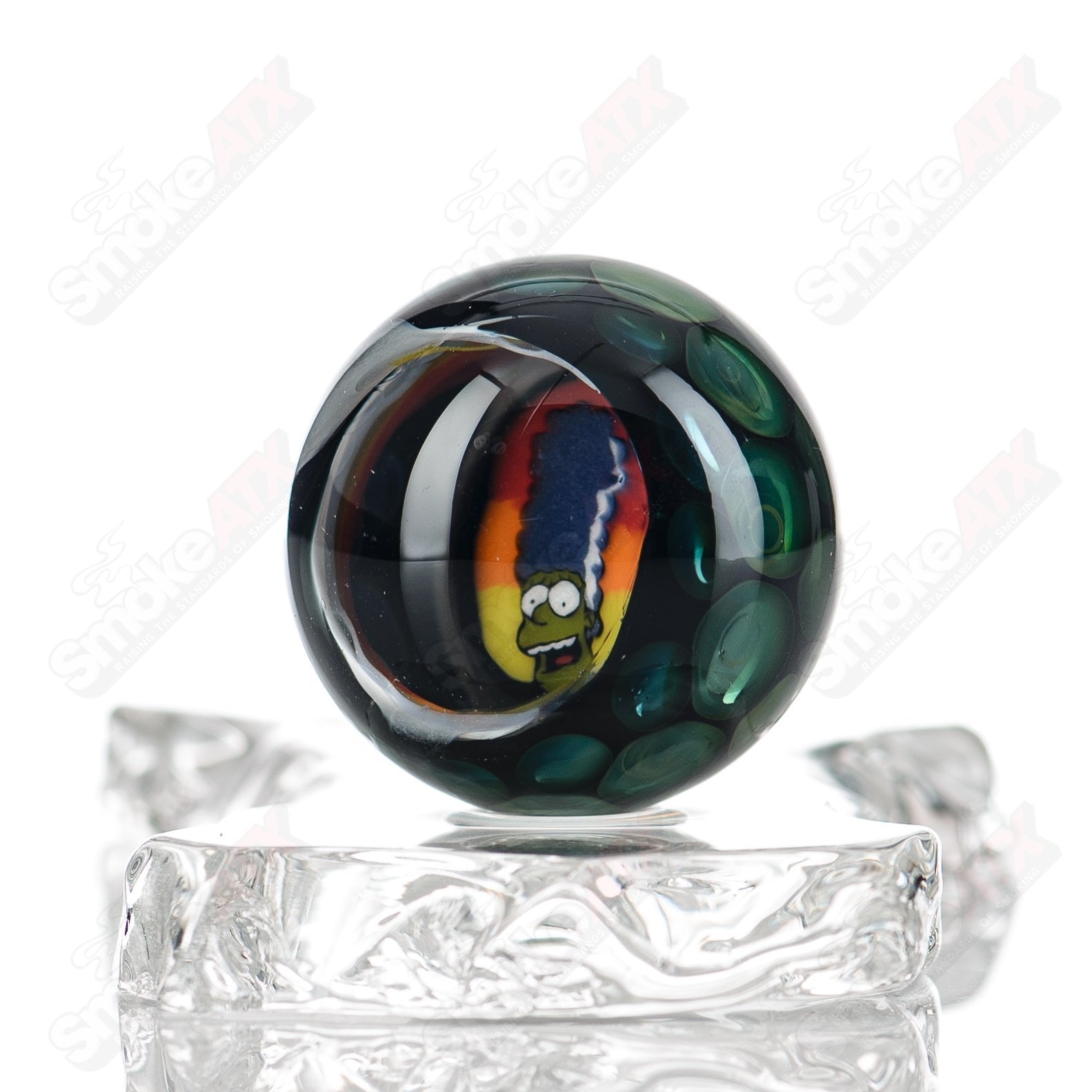 Close-up of #3 Marble Flex Glass marbles showing smooth, colorful glass marbles with swirling patterns and glossy surface.
