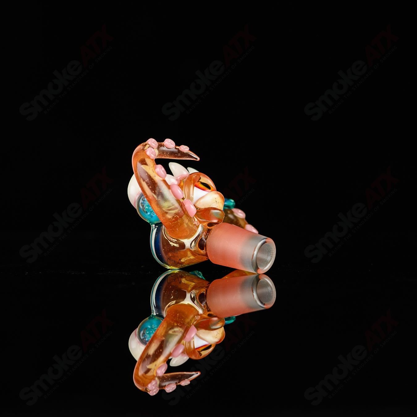 Salt Glass 14mm 3-Hole UV Reactive Slide for Heady Glass bowls, featuring vibrant glow-in-the-dark design and durable construction.