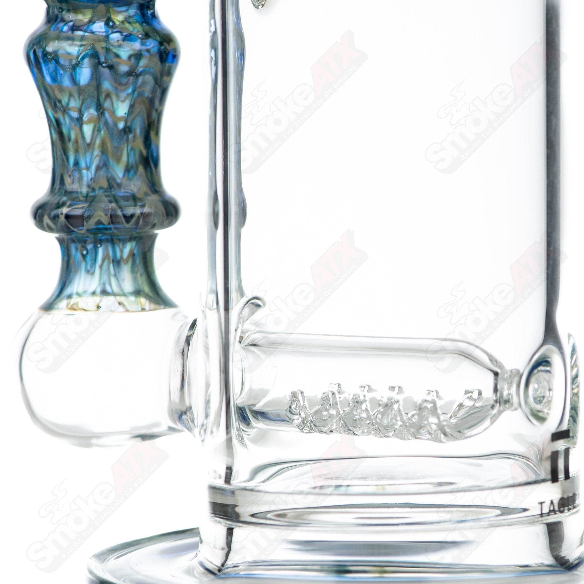 Tagle Glass 14mm 60mm Wrap n Rake Inline Glass Waterpipe tube with intricate design and clear glass construction.