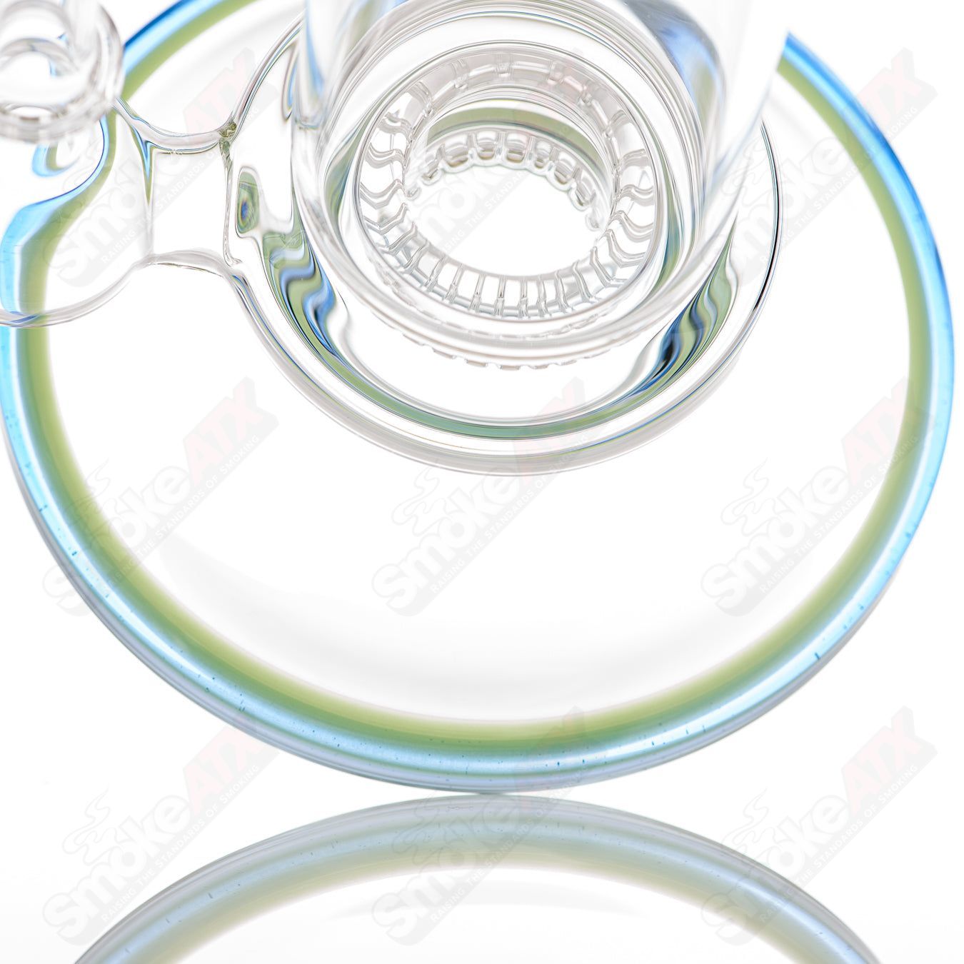 Toro 14mm full size macro ISF straight glass tube, clear with detailed macro design, used for smoking or vaporizing.