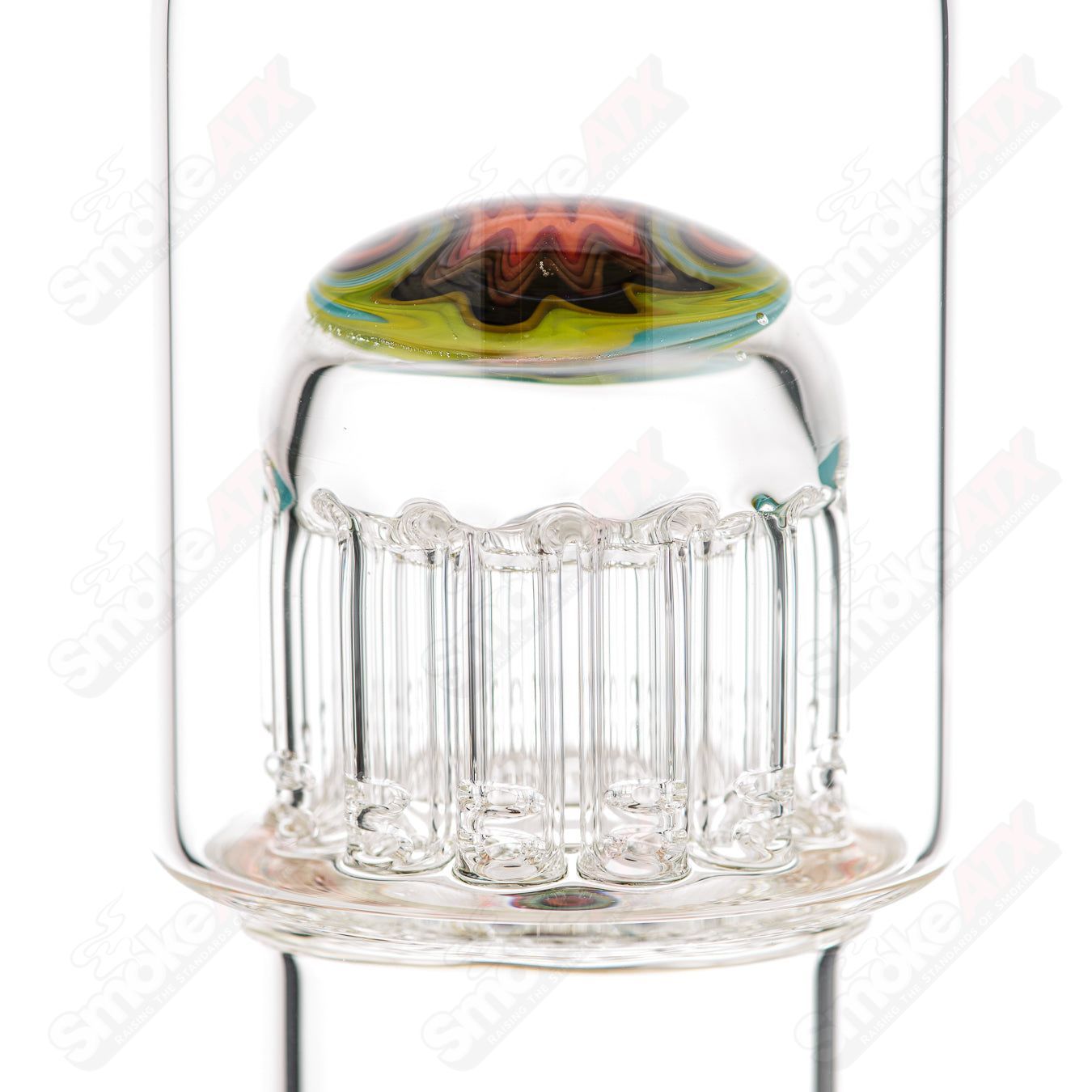 Toro 14mm mini circ to 13-arm conturax glass straight tube with color accent and worked section, designed for premium glass art.
