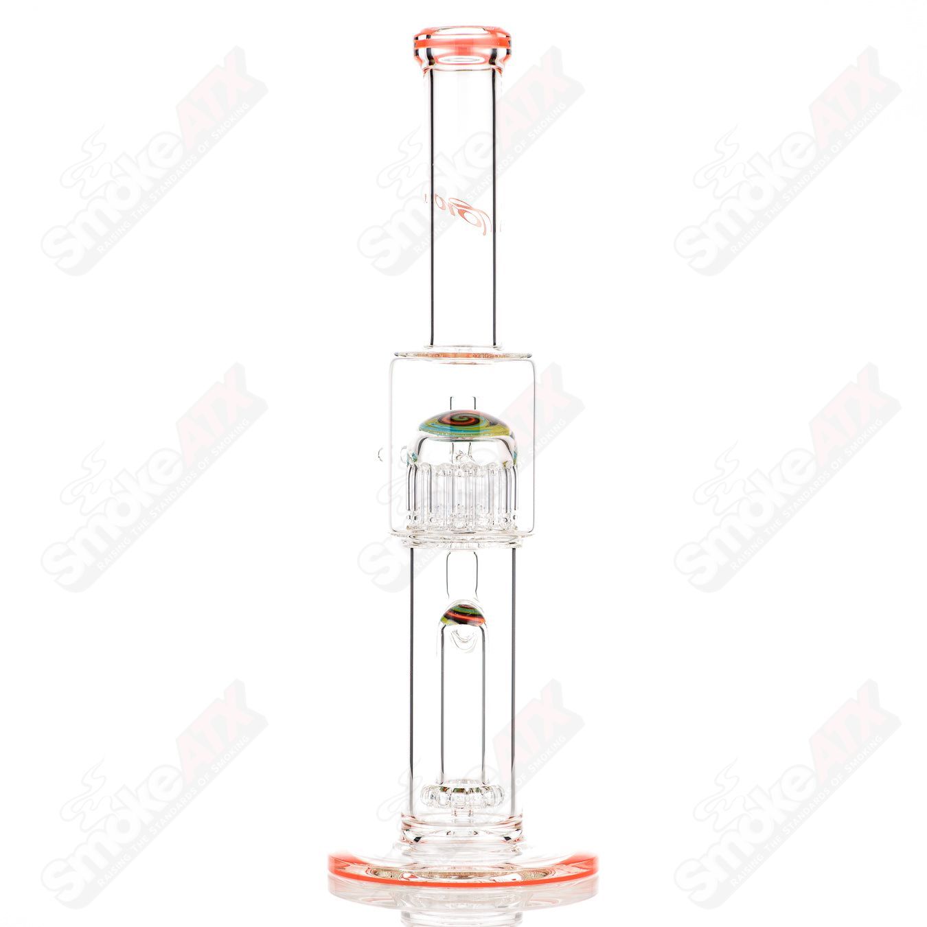 Toro 14mm mini circular to 13-arm Conturax glass straight tube with color accents and worked section.