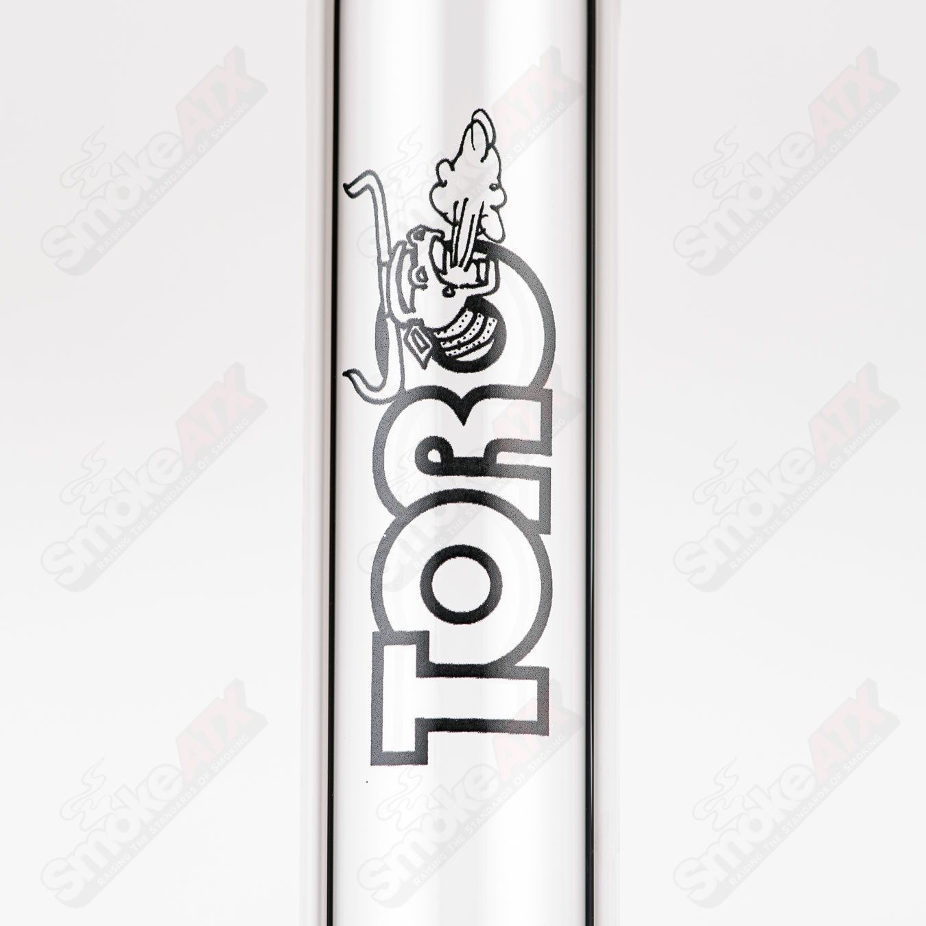 Toro 18mm full-size straight glass tube with worked sections, designed for circ to circ connections and Toro glass accessories.