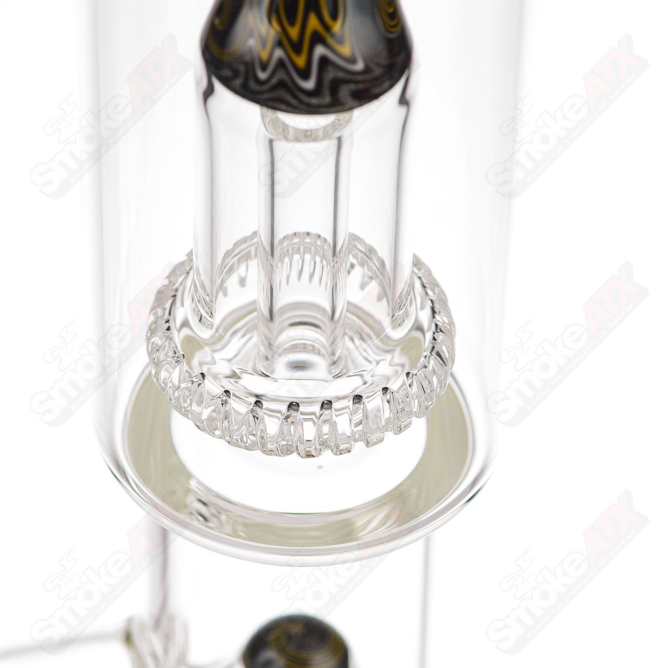Toro 18mm full-size circular-to-circular glass straight tube with worked sections, designed for smoking or dab rigs.