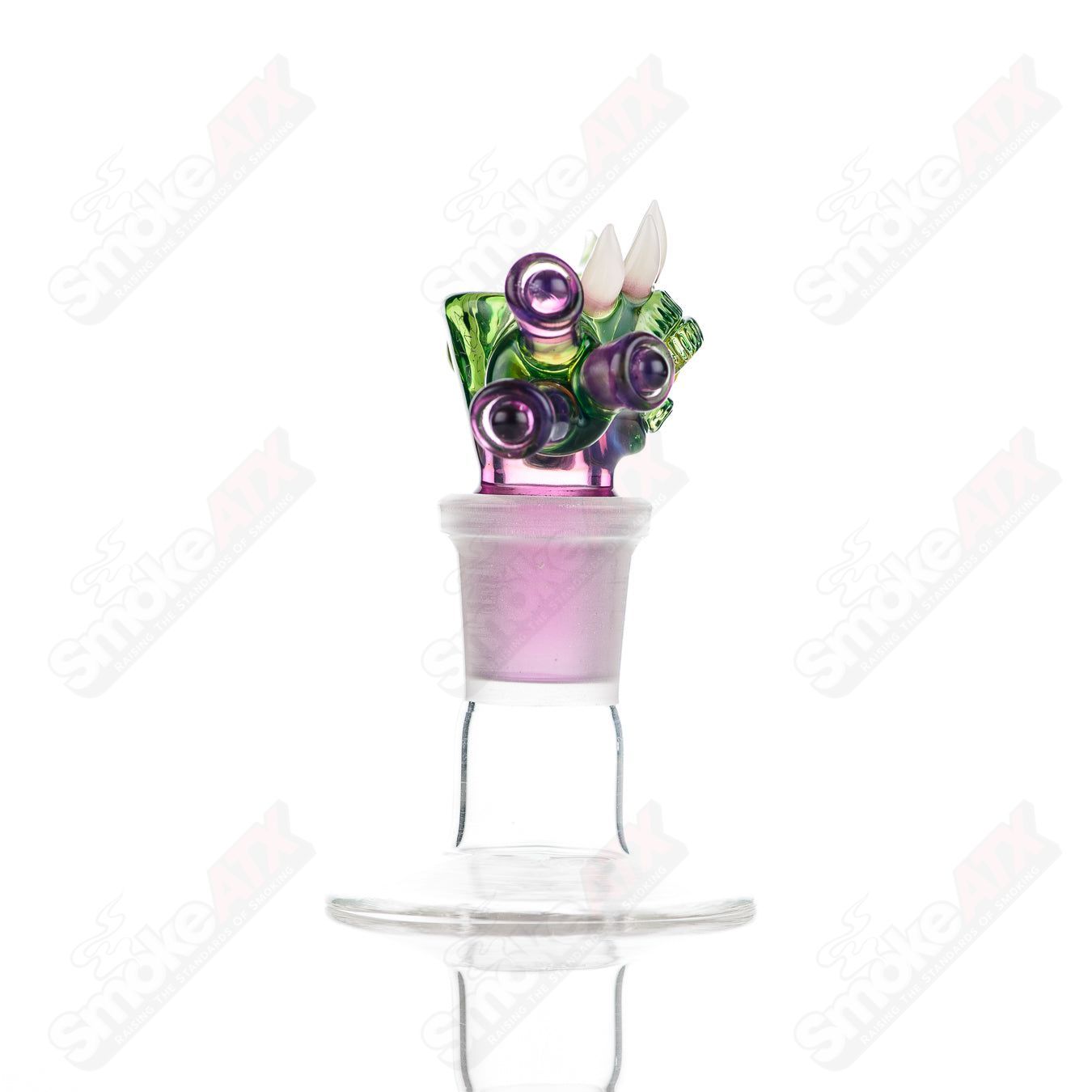 Salt Glass 19mm 3-hole UV slide bowl for SPG x SALT heady glass piece, featuring vibrant UV-reactive glass and intricate design.
