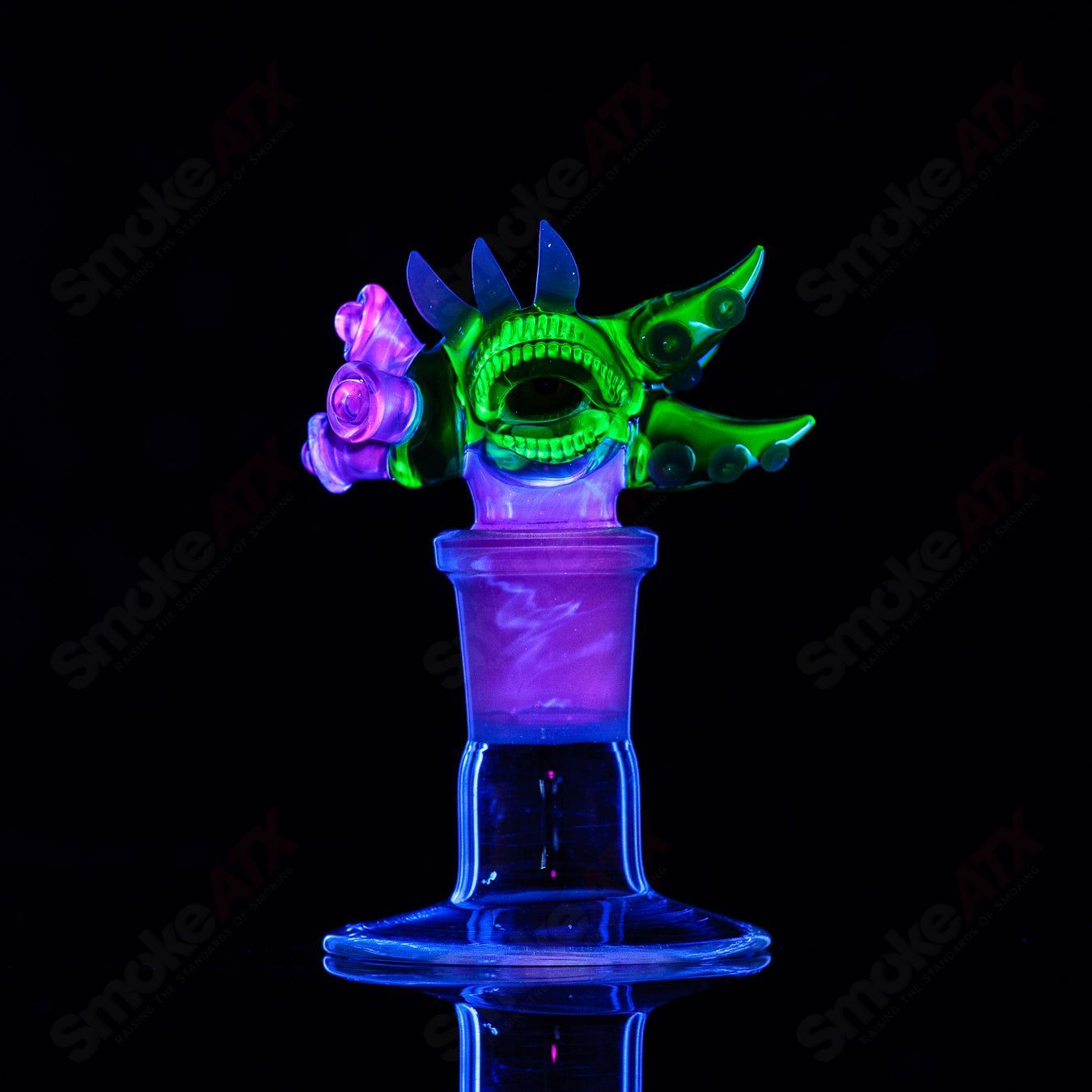 Salt Glass 19mm 3-hole UV slide for SPG x SALT heady glass bowls, featuring vibrant UV-reactive glass with three holes.