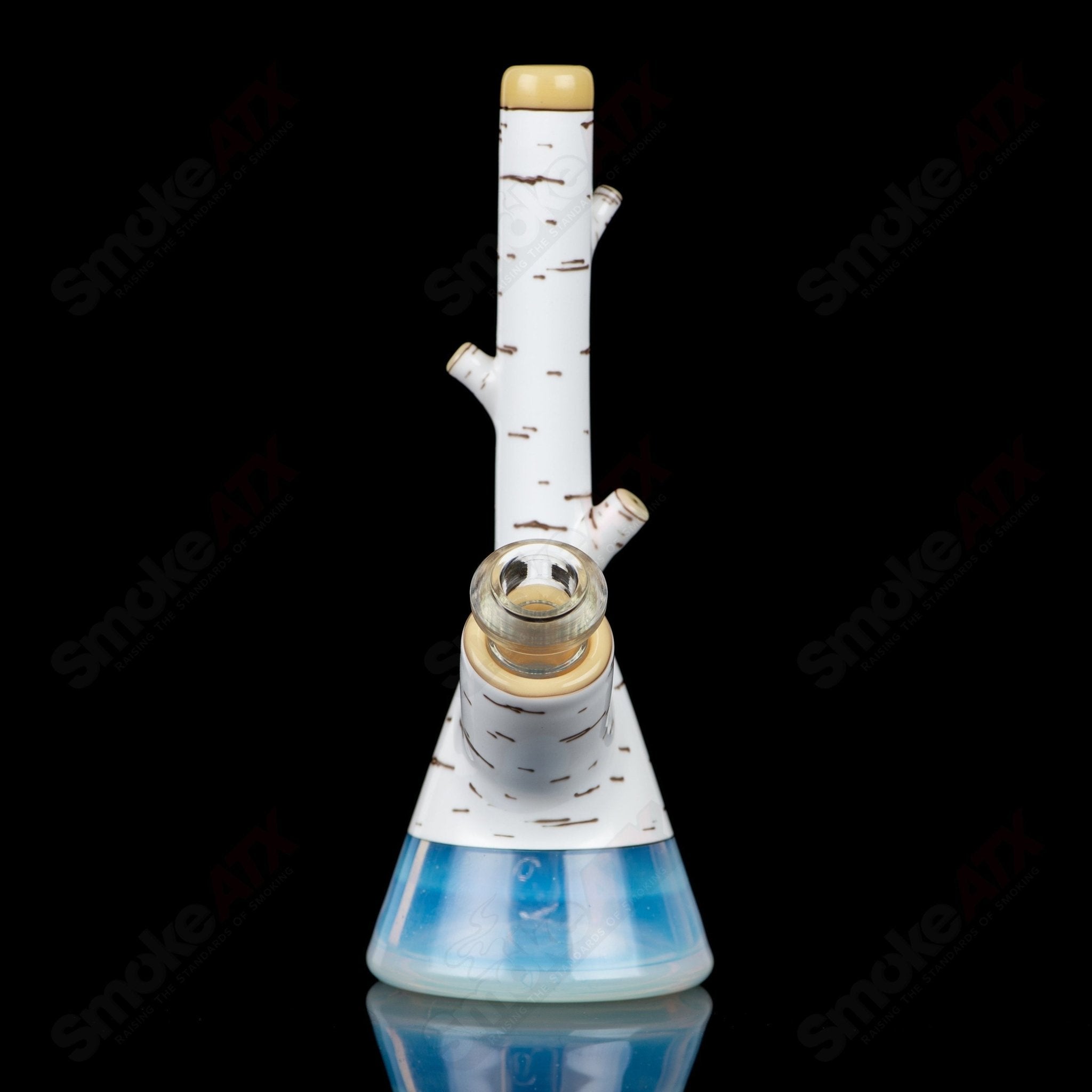 Foster Glass Birch Mini Tube Heady Glass with intricate glasswork and a clear, compact design for smooth smoking experiences.