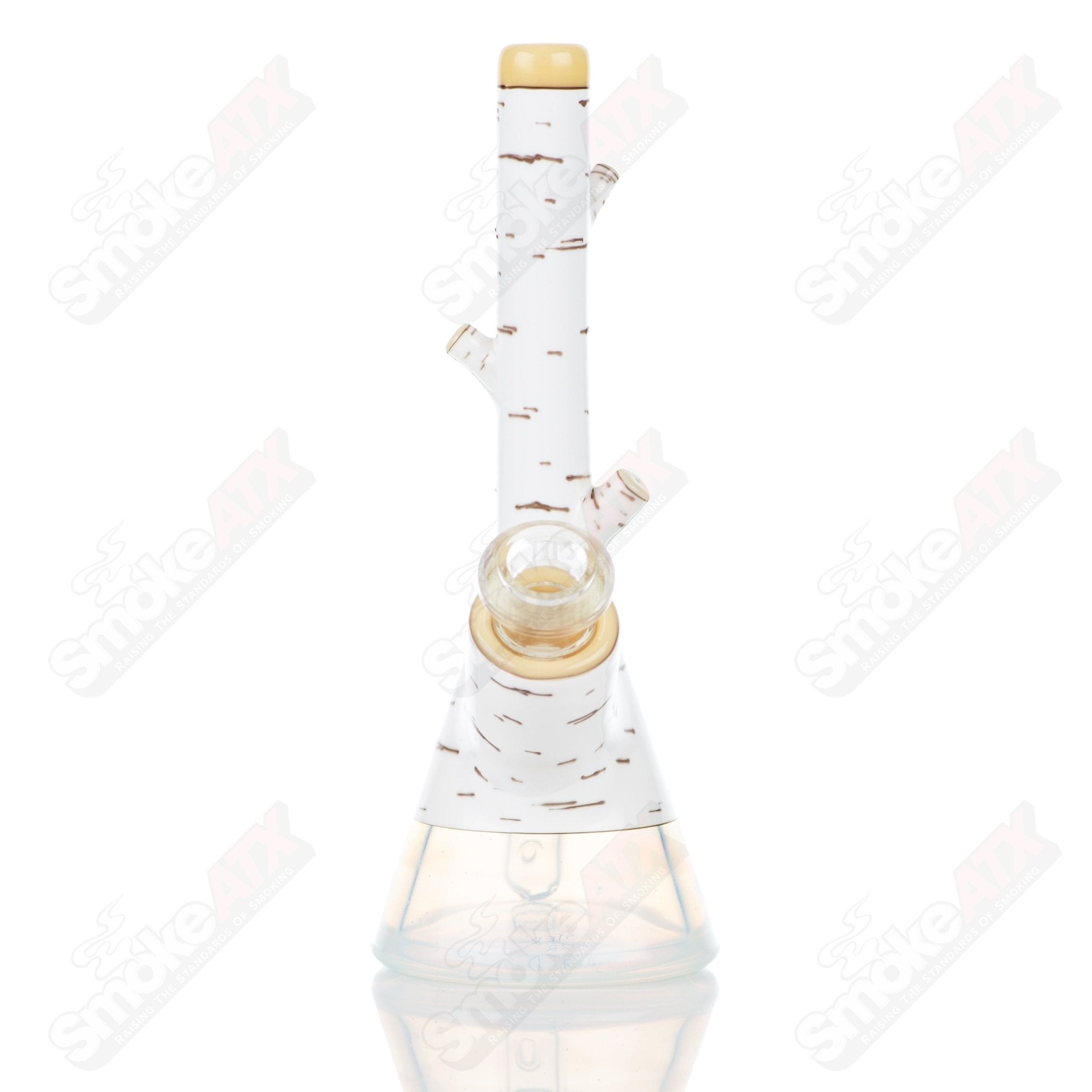 Foster Glass Birch Mini Tube, clear heady glass pipe with a compact design, featuring a smooth glass finish and a small mouthpiece.