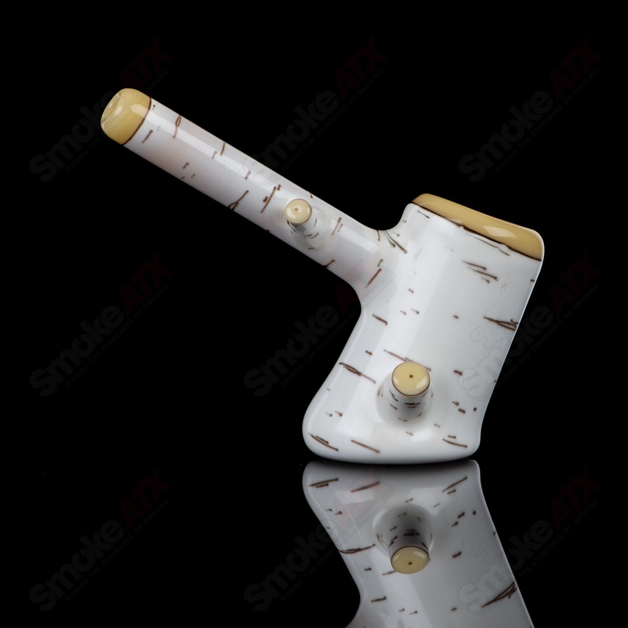 Foster Glass Birch Poker Pipe, heady hand pipe with a natural birch wood and glass design, detailed craftsmanship visible in the image.