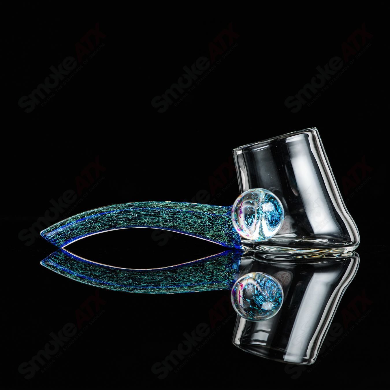 Glass Dichro Proxy Attachment by Justin Freeman, a colorful, reflective glass accessory designed for artistic displays and decorative use.
