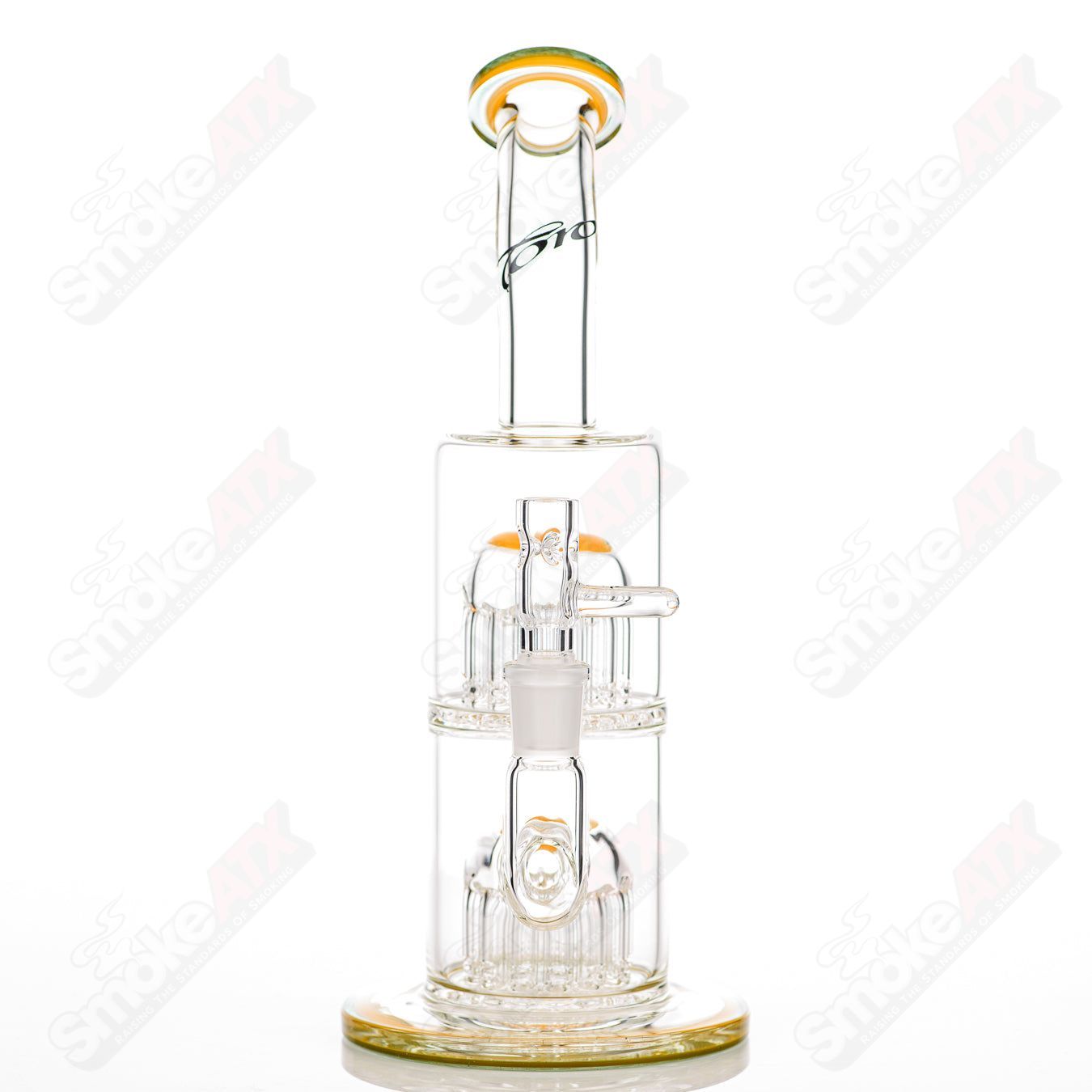 Toro Double Micro 13/13 Arm Perc bubbler glass pipe with intricate percolator design for smooth smoking experience.