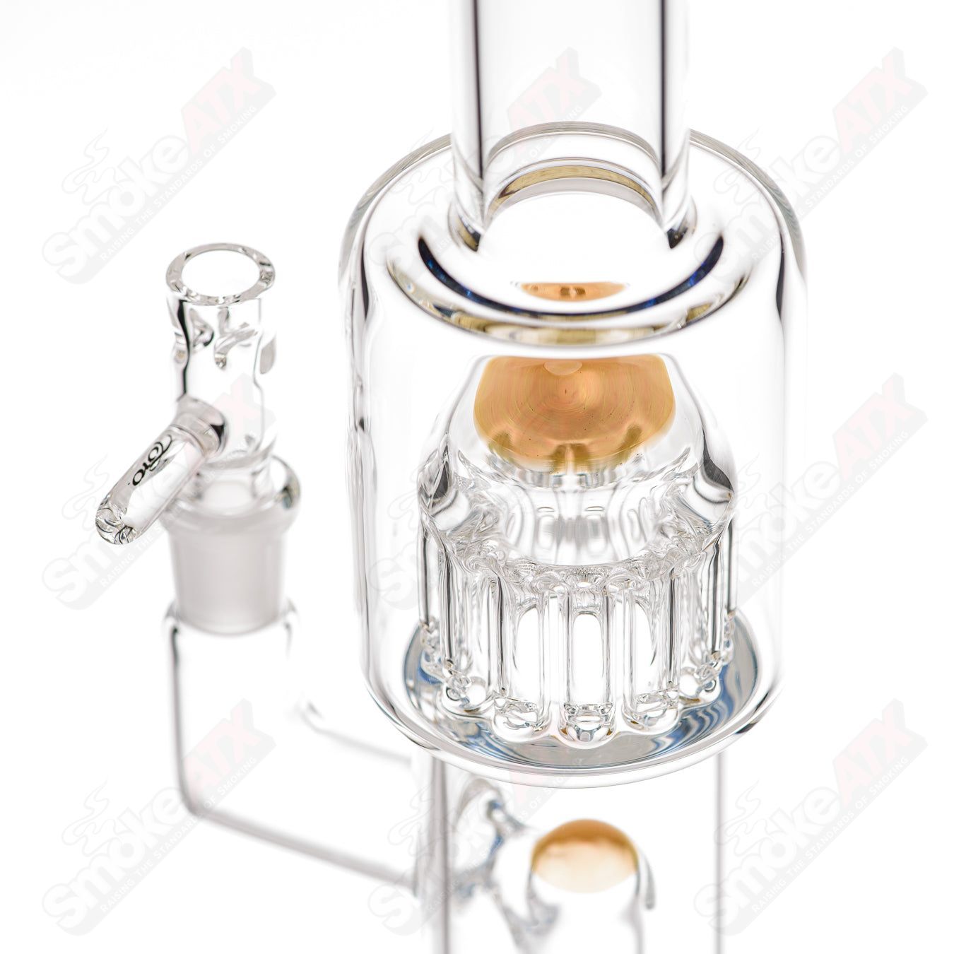 Toro Mini Circ to 13 Arm Conturax glass straight tube with colorful accent, artistic design and clear glass construction.