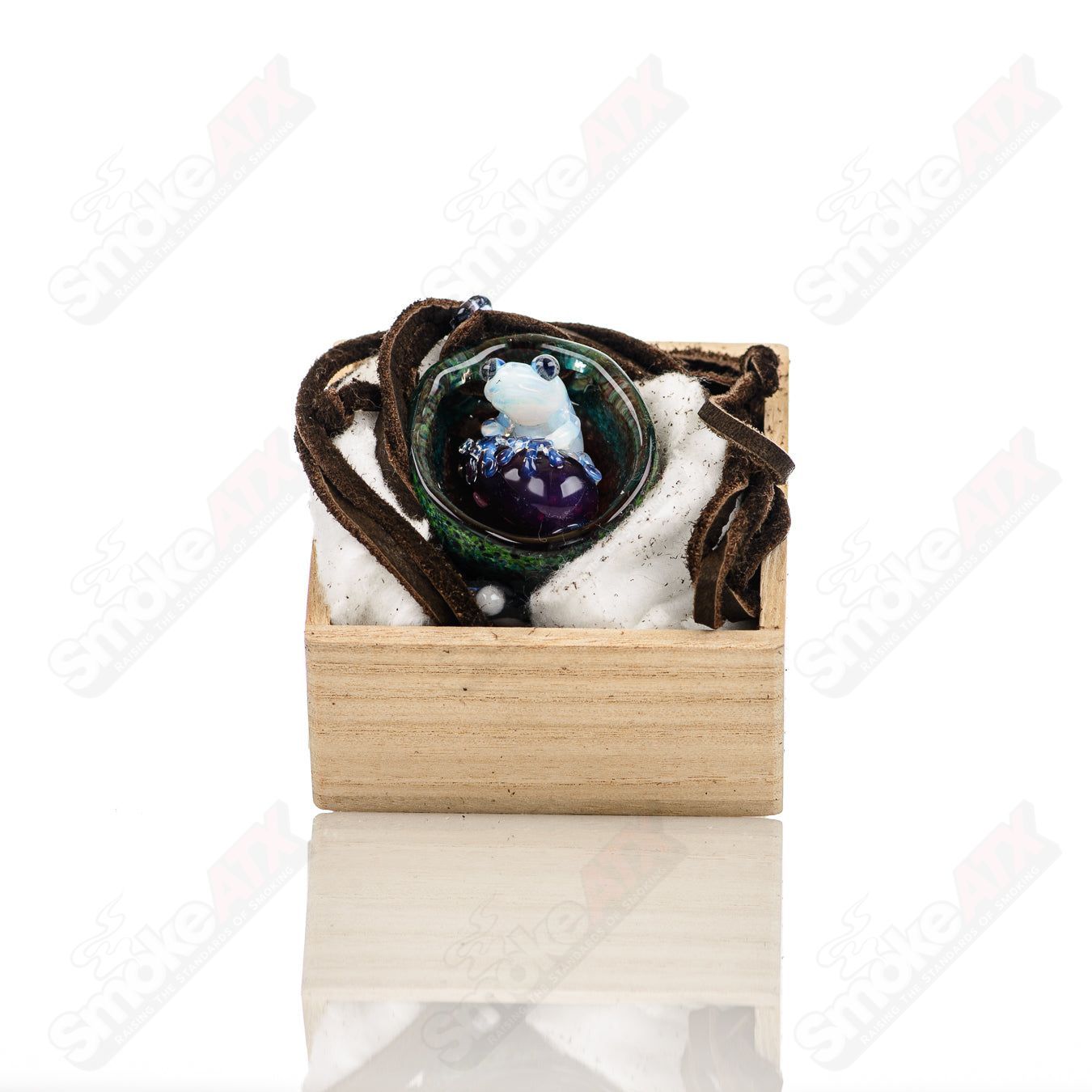 Kengtaro Glass Tier 3 Frog Pendant, heady glass jewelry with intricate glasswork and vibrant colors, designed as a unique pendant.