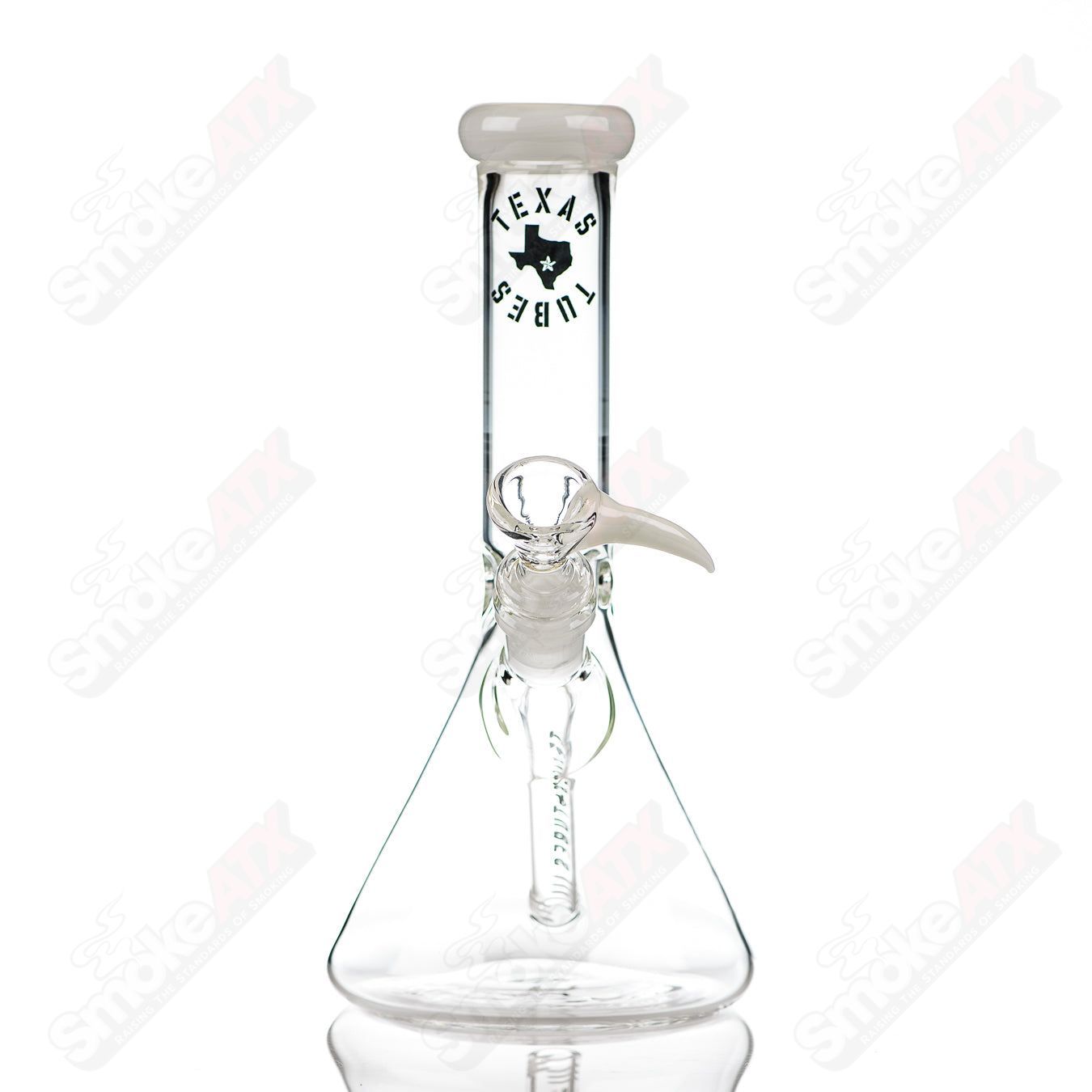10-inch Texas Tubes beaker with 14mm color accent in star white, made of glass for laboratory or decorative use.