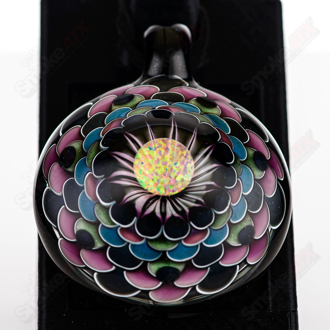 Juju Glass 10mm Opal Dotstack Pendant featuring colorful glass dots on a clear glass pendant.