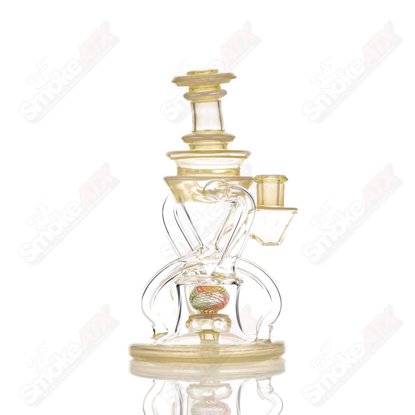 Cerio 10mm V2 Double Up Watermelon Recycler Heady Glass with colorful watermelon design and intricate glasswork.