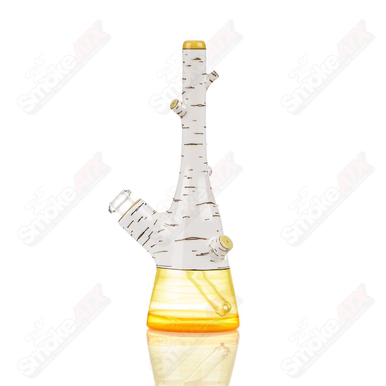 Foster Glass #11 Birch Tube Foster Glass, a heady concentrate rig with clear glass and intricate design, used for dabbing concentrates.