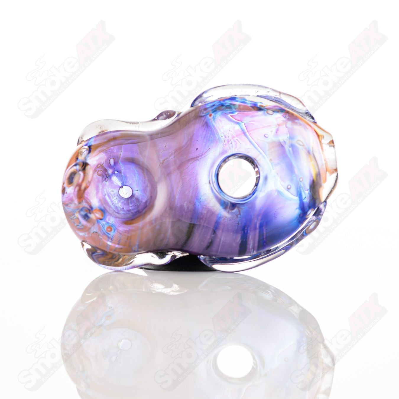 Glass pipe with donut-shaped chillum design by Nobody, made of clear glass for smoking enjoyment.