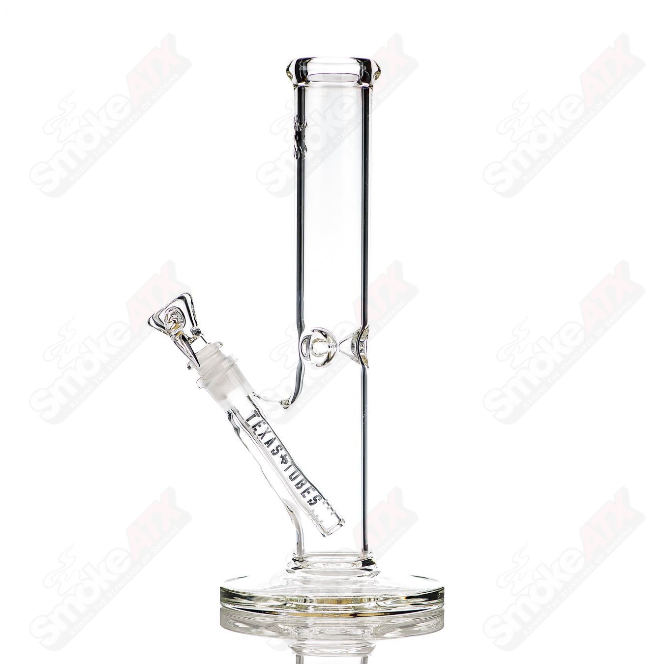 12-inch clear glass straight tube by Texas Tubes with 14mm diameter, featuring a smooth, transparent design for smoking or vaping.