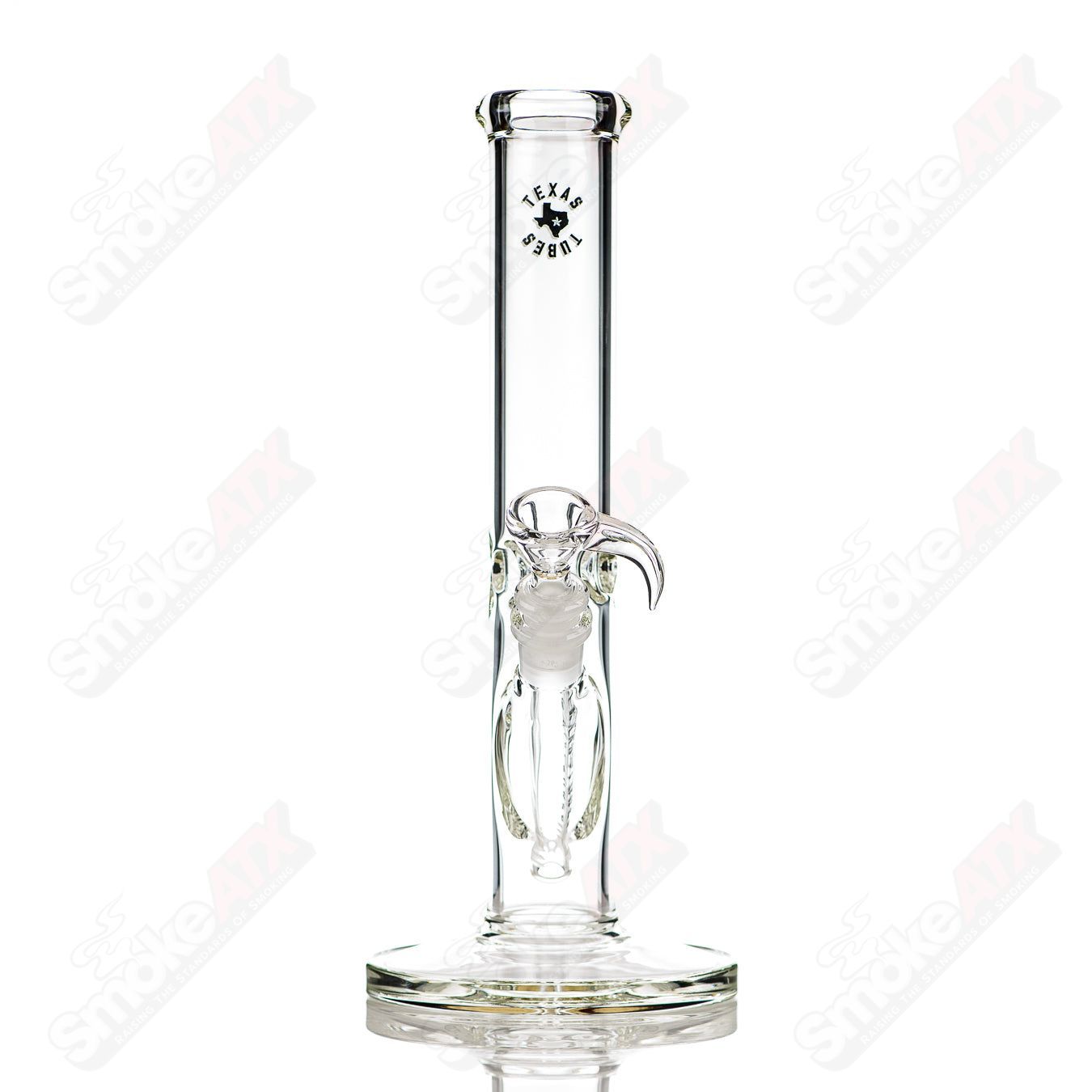 12-inch clear glass straight tube by Texas Tubes with 14mm diameter, showcasing its sleek, transparent design and straight shape.