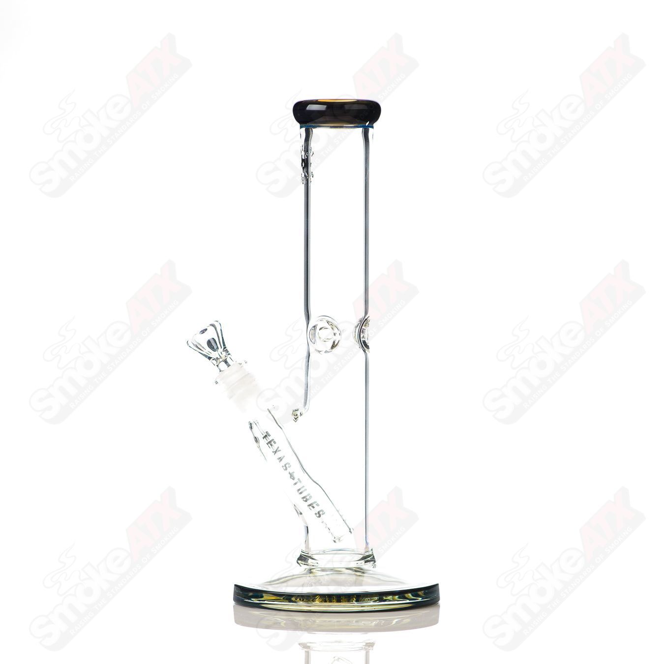 Blue-green 12-inch 14mm straight glass tube by Texas Tubes, cylindrical with a clean opening and smooth finish.