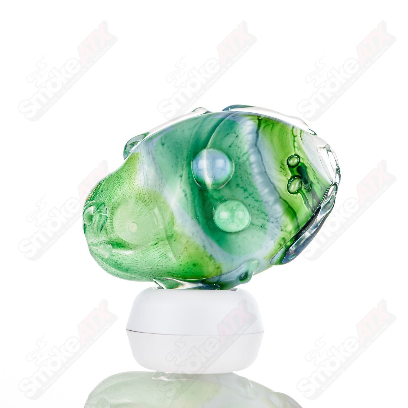 Glass Goddess Pipe by Nobody, clear glass with intricate goddess design, handheld pipe for smoking, detailed craftsmanship visible.