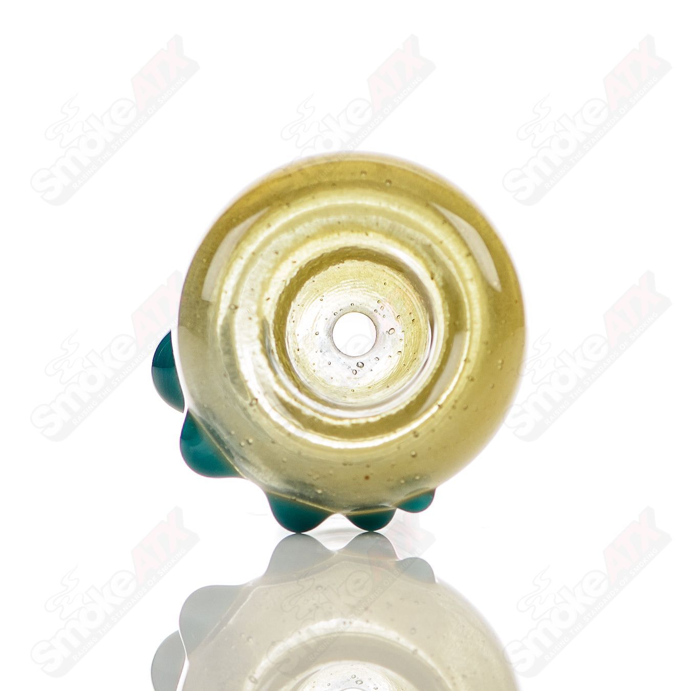 Colorful 18mm Dustorm Glass push slide bowl for smoking, featuring vibrant full-color design and clear glass construction.