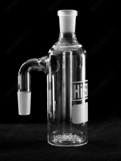 14mm HiSi Glass U Arm Ashcatcher, clear HiSi glass piece for water pipes, designed to filter ash and improve smoking experience