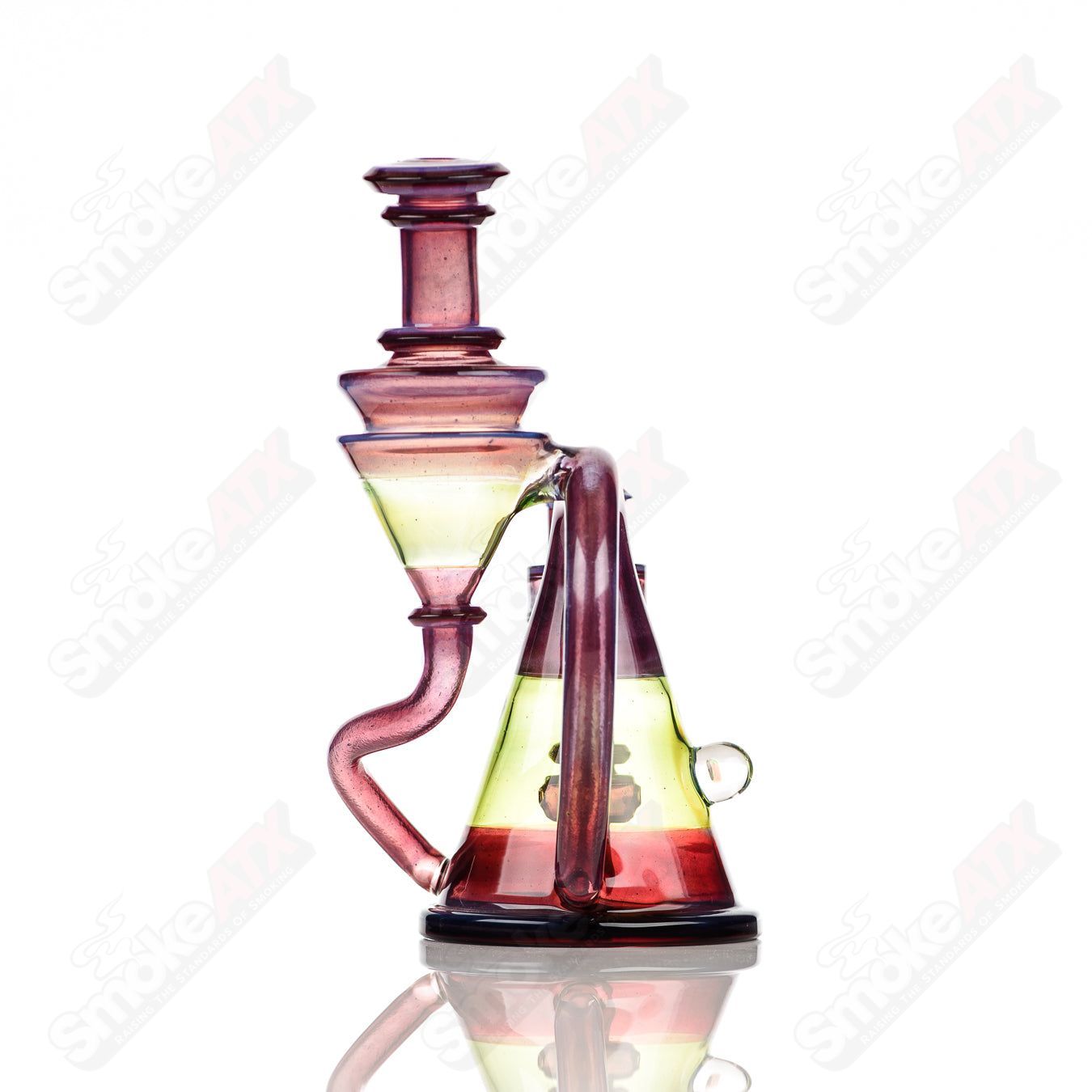 Cerio 14mm V2 Quickdraw Blue Satin over Phoenix dipped in Glopal paired with Green Energy Recycler heady glass for dabbing.