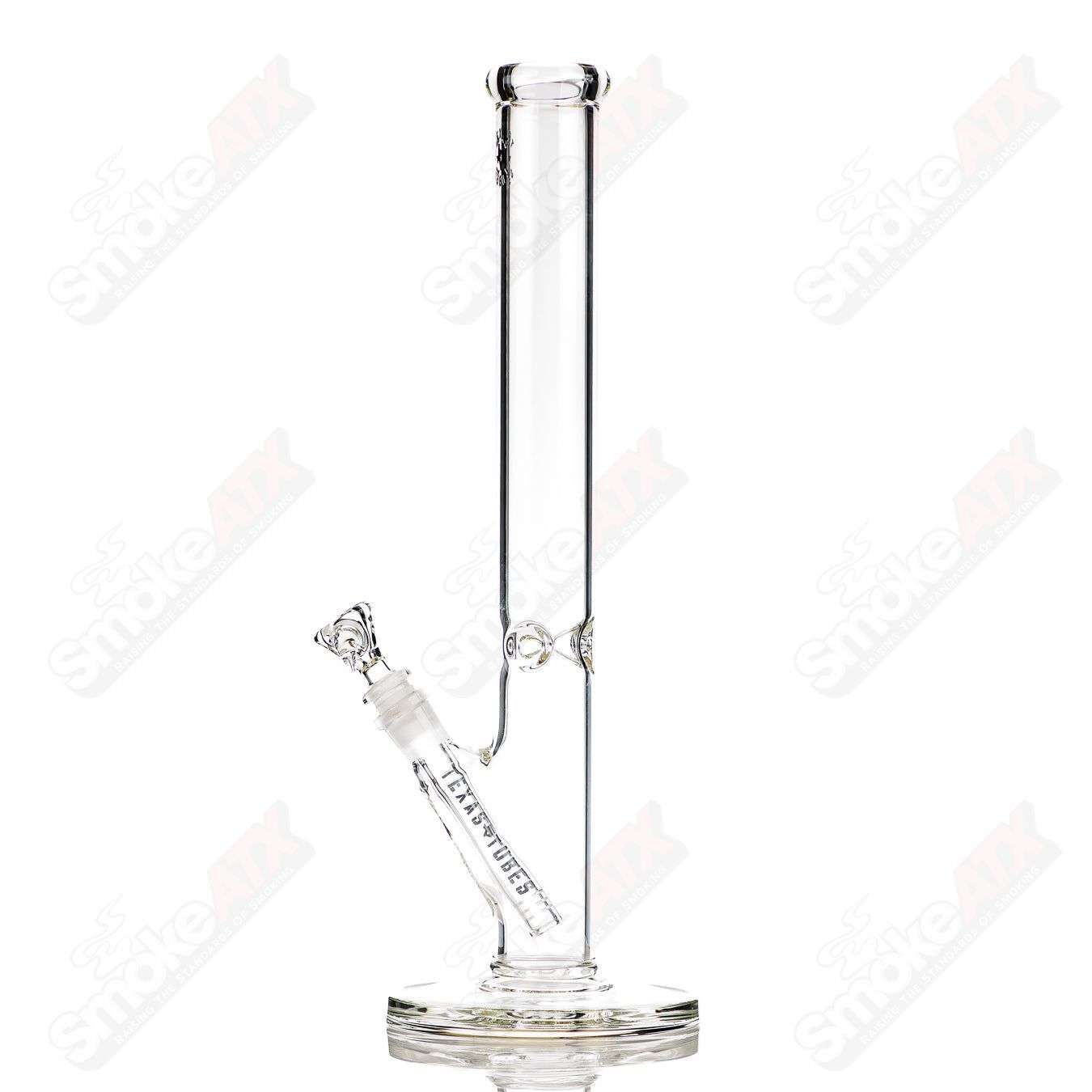 Clear 16-inch, 14mm straight glass tube by Texas Tubes, featuring a sleek transparent design for smoking or display purposes.