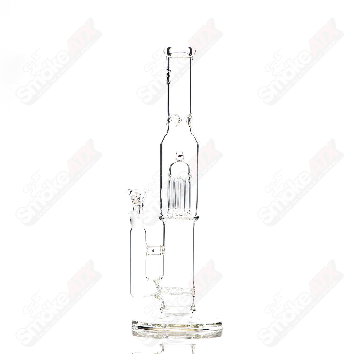 Clear 16-inch 18mm dual stemline to 8-arm Texas Tubes glass straight tube for water pipes.