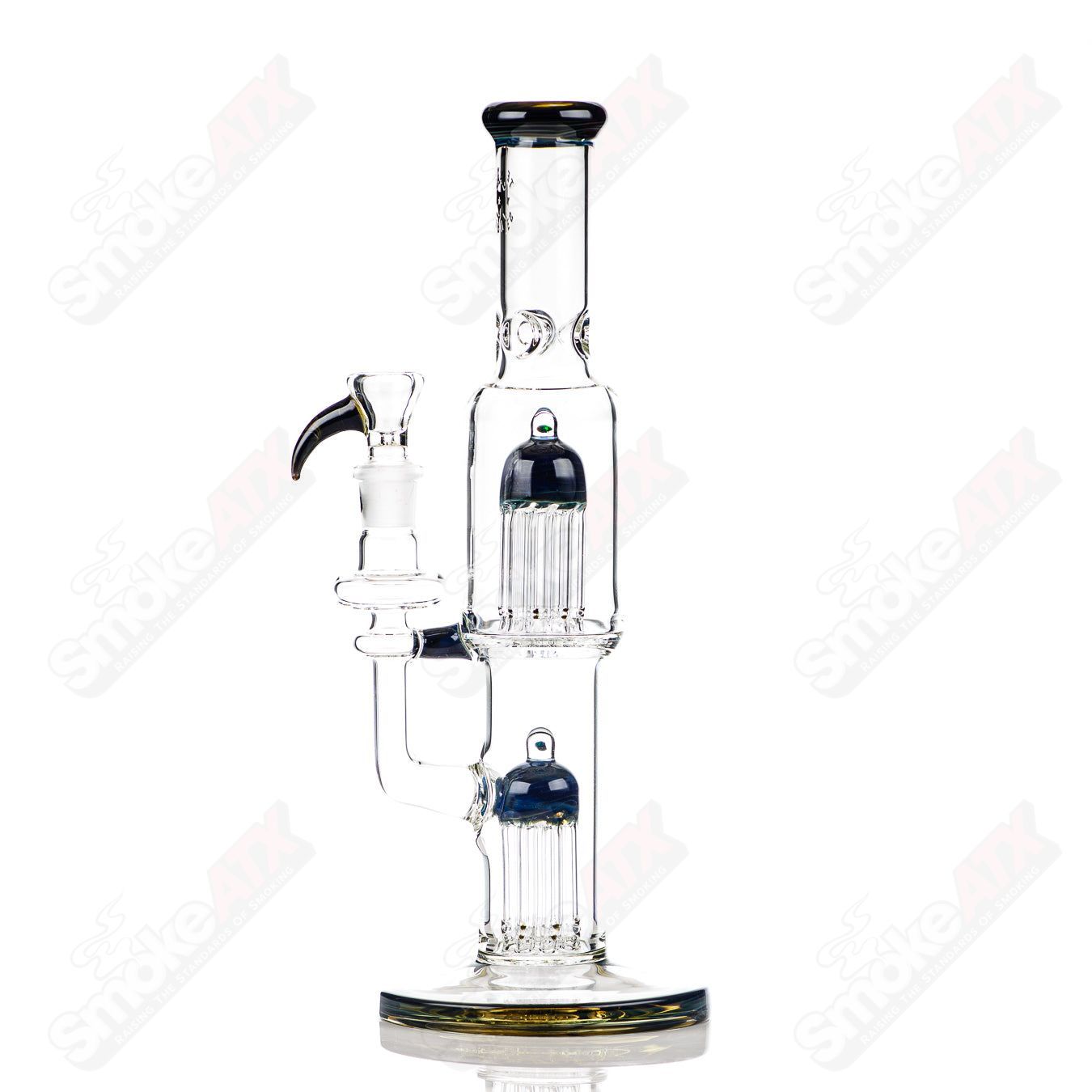 16-inch Texas Tubes glass twin 8-arm straight tube in blue-green with 18mm diameter and 8-arm design.