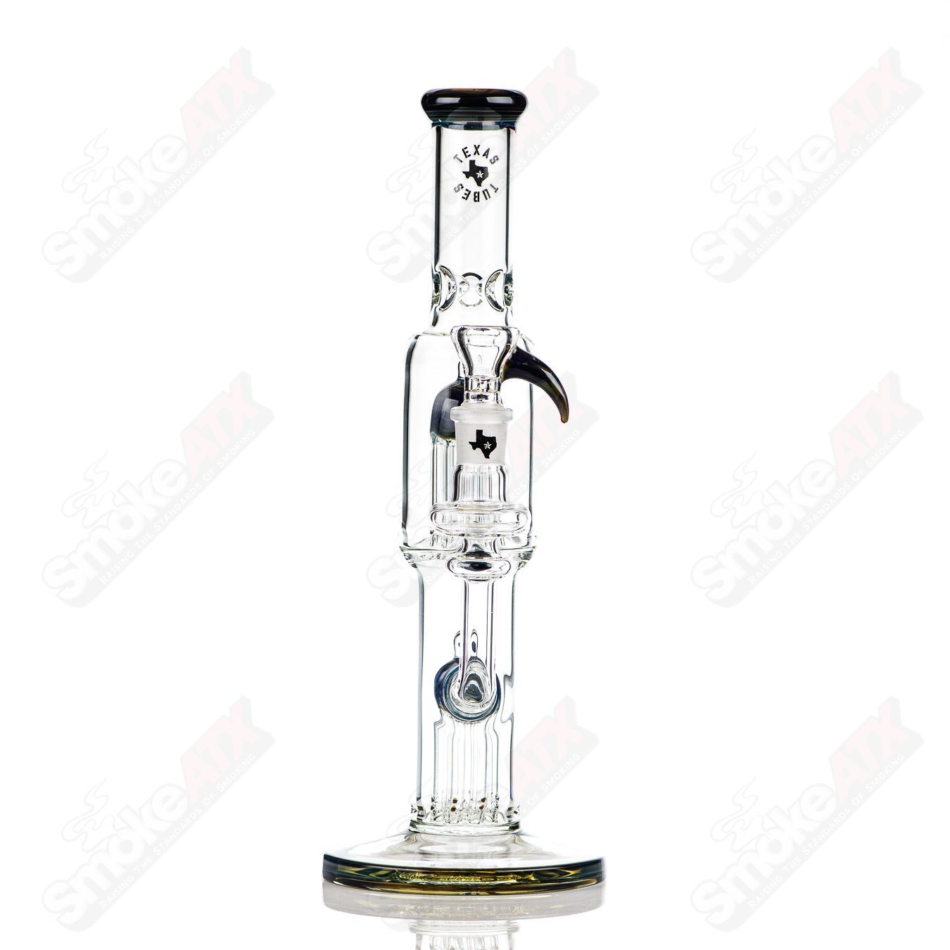 16-inch Texas Tubes glass straight twin 8-arm tube in blue-green with 18mm diameter, designed for smoking or vaporizing.
