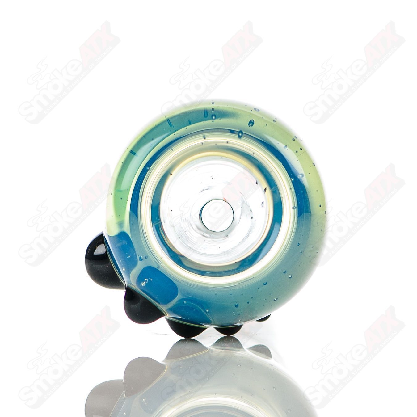 Colorful 18mm Dustorm Glass push slide bowl, full color design, transparent glass with vibrant accents for smoking accessories.