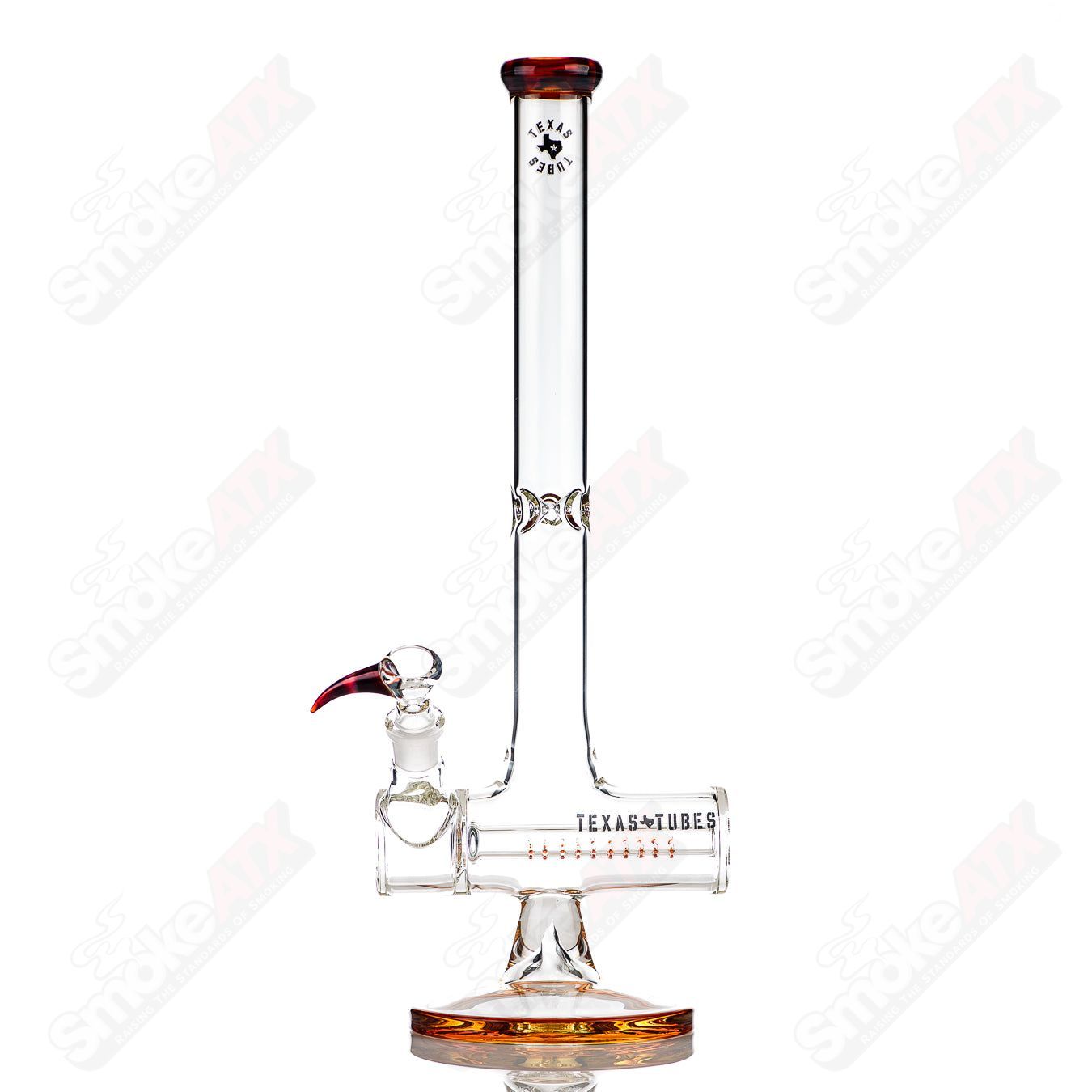 17-inch Texas Tubes glass inline tube in amber purple with 50x5mm dimensions, featuring straight design and vibrant color.