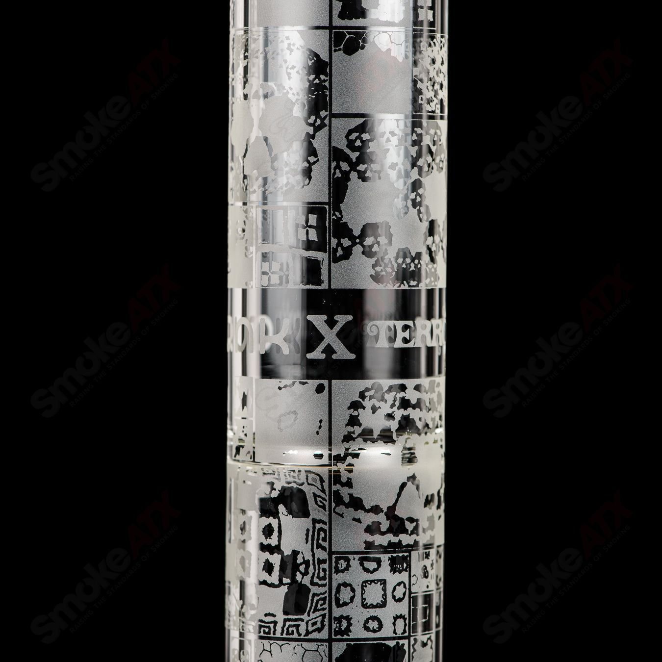 Sandblasted 18mm limited edition inline tube by Crunklestein x Terroir, heady glass straight tube with unique design details.