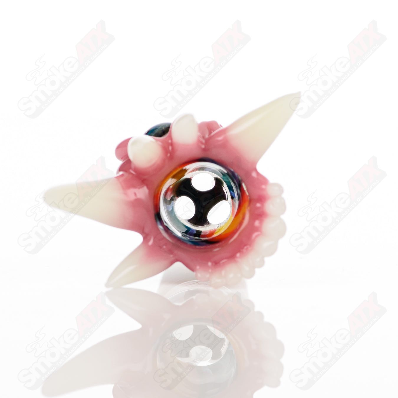 Salt Glass 19mm slide with 3 holes in blush, fire & ice, and line tubing design, for heady glass bowls.