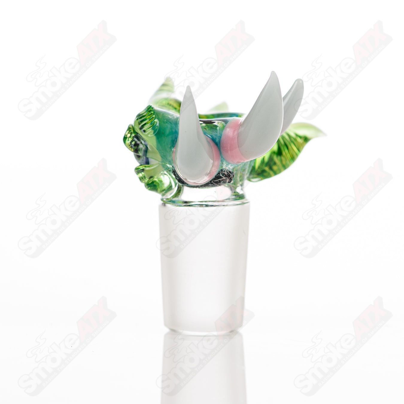 Salt Glass 19mm UV slide with 3 holes in Plantphibian, Citrine, and Aqua Azul colors for heady glass bowls.