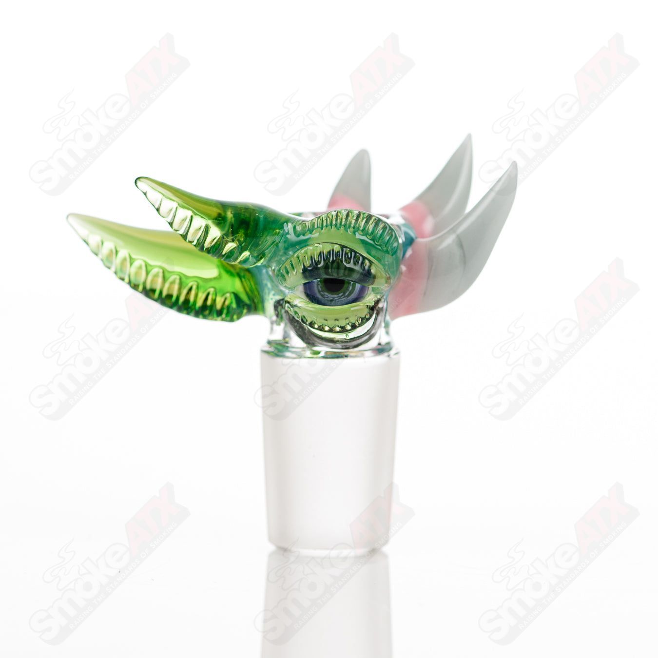 Salt Glass 19mm UV slide with 3 holes in plantphibian, citrine, and aqua azul colors, designed for Heady Glass bowls.
